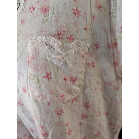 Carole Hochman Pink Floral Lace Trim Nightgown With Pocket & Button Front - Picture 3 of 9